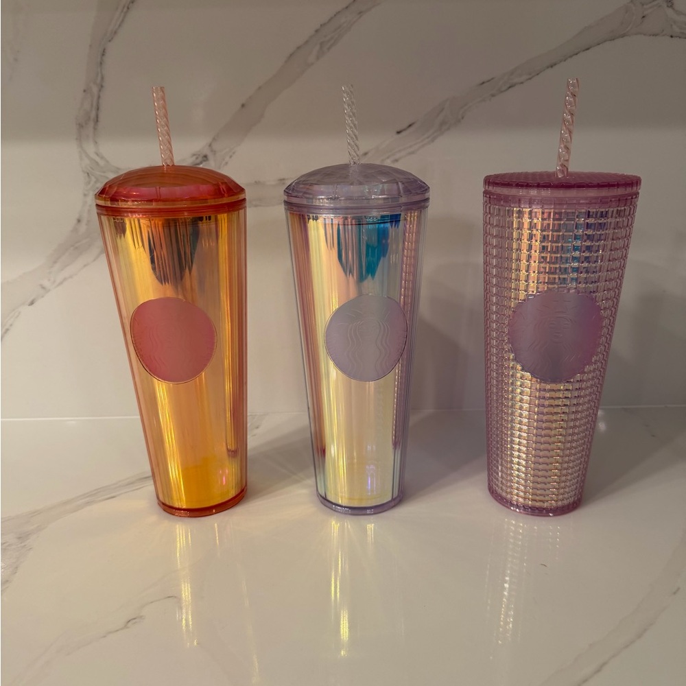Starbucks Set of Three Iridescent Tumblers with Straws